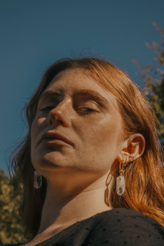 Quartz Crystal Hoop Earrings in Gold - Earrings - British D'sire Main image