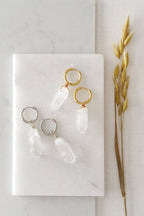Quartz Crystal Hoop Earrings in Silver - Earrings - British D'sire