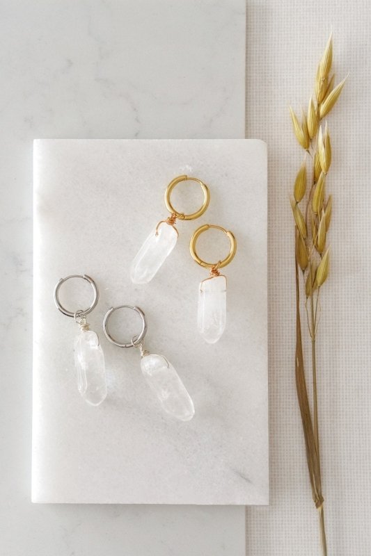 Quartz Crystal Hoop Earrings in Silver - Earrings - British D'sire