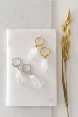 Quartz Crystal Hoop Earrings in Silver - Earrings - British D'sire