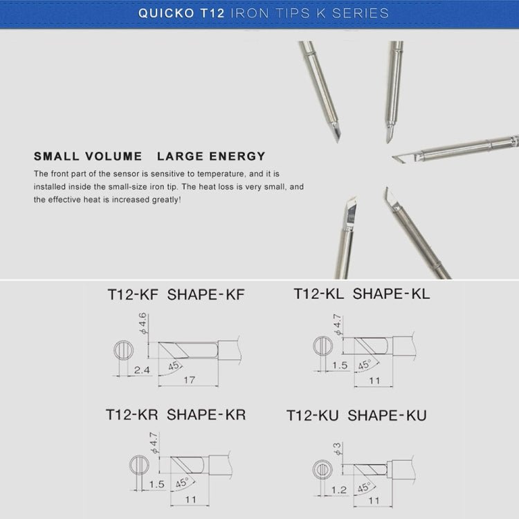 QUICKO T12 - K Lead - free Soldering Iron Tip - British D'sire