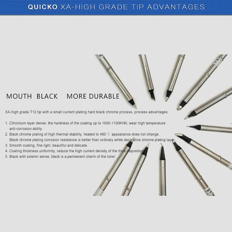 QUICKO T12 - KU Black Welding Lead - free Soldering Iron Tip - British D'sire