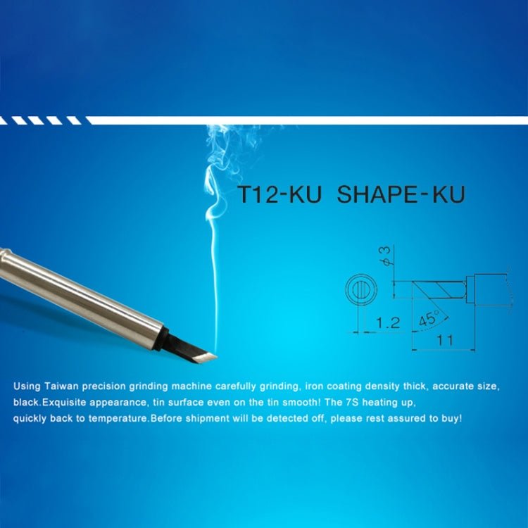 QUICKO T12 - KU Black Welding Lead - free Soldering Iron Tip - British D'sire
