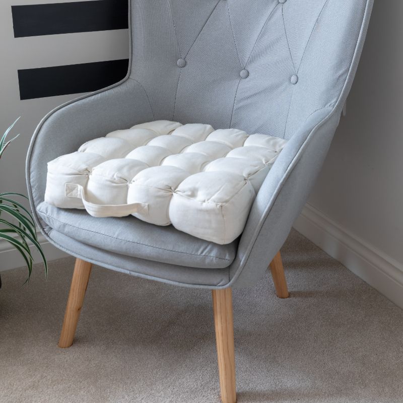 Quilted 9 Button Seat Pad Cushion Booster 100% Cotton Cover 45cm Square - British D'sire