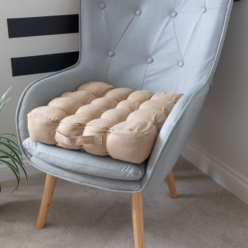 Quilted 9 Button Seat Pad Cushion Booster 100% Cotton Cover 45cm Square - British D'sire
