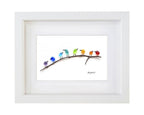 Rainbow Birds on Branch - Sea Glass & Driftwood Picture - Framed Unique Handmade - Sea Glass Art - Sea glass picture - British D'sire