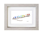 Rainbow Birds on Branch - Sea Glass & Driftwood Picture - Framed Unique Handmade - Sea Glass Art - Sea glass picture - British D'sire