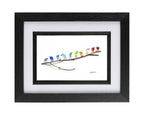 Rainbow Birds on Branch - Sea Glass & Driftwood Picture - Framed Unique Handmade - Sea Glass Art - Sea glass picture - British D'sire