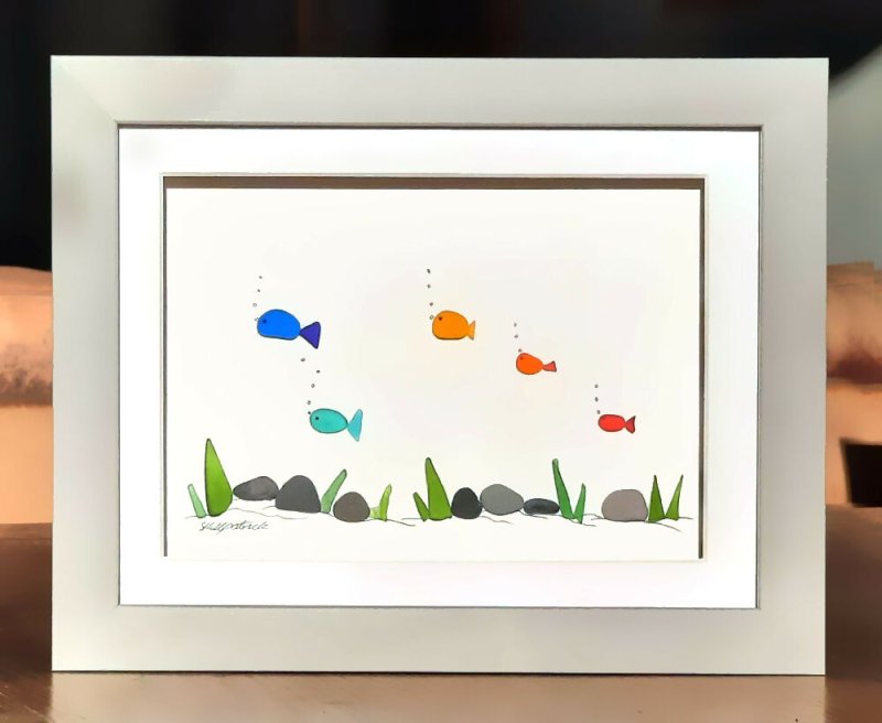 Rainbow Fish - Sea Glass & Driftwood Picture - Framed Unique Handmade - Sea Glass Art - Sea glass picture - British D'sire Main image