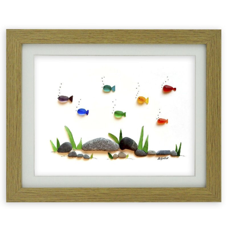 Rainbow Fish - Sea Glass & Driftwood Picture - Framed Unique Handmade - Sea Glass Art - Sea glass picture - British D'sire
