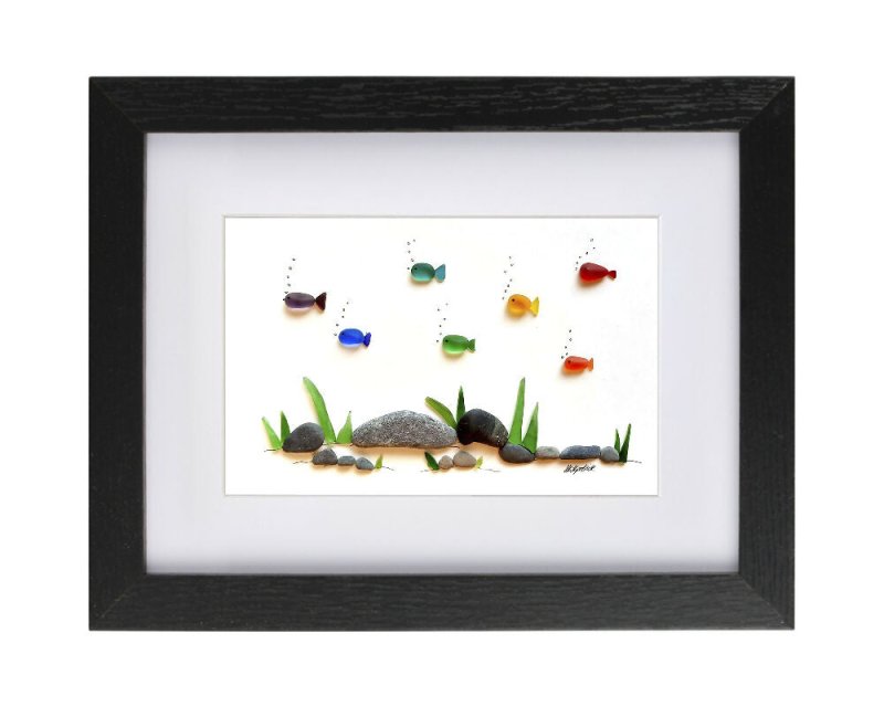 Rainbow Fish - Sea Glass & Driftwood Picture - Framed Unique Handmade - Sea Glass Art - Sea glass picture - British D'sire