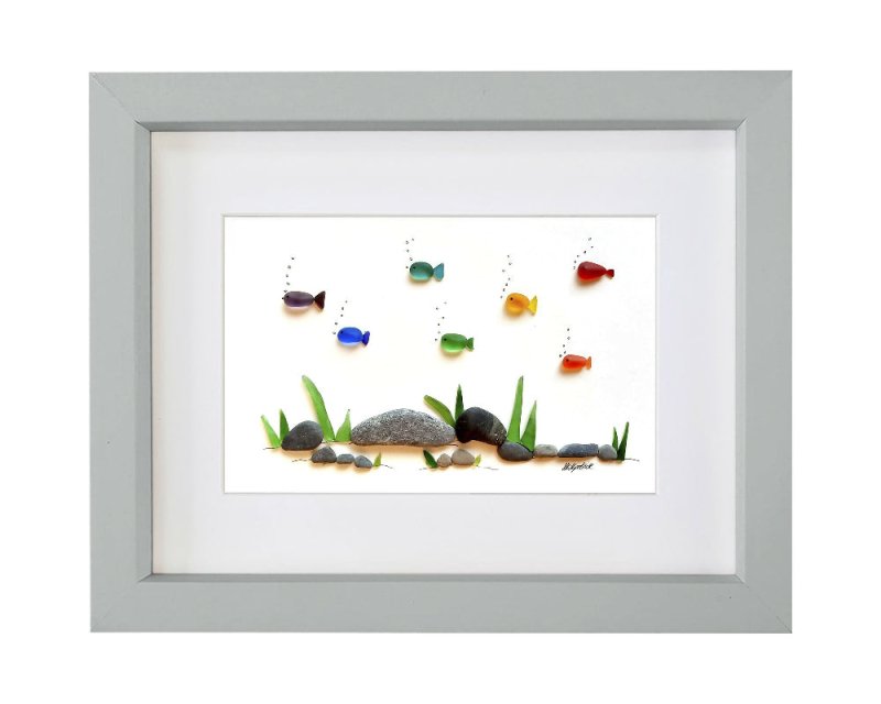Rainbow Fish - Sea Glass & Driftwood Picture - Framed Unique Handmade - Sea Glass Art - Sea glass picture - British D'sire