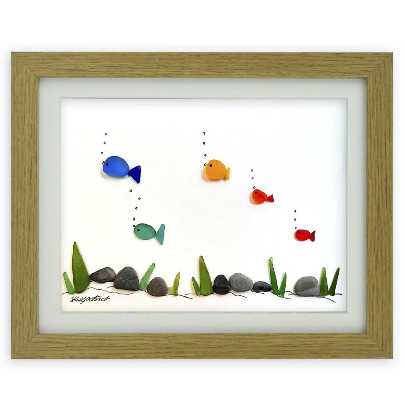 Rainbow Fish - Sea Glass & Driftwood Picture - Framed Unique Handmade - Sea Glass Art - Sea glass picture - British D'sire