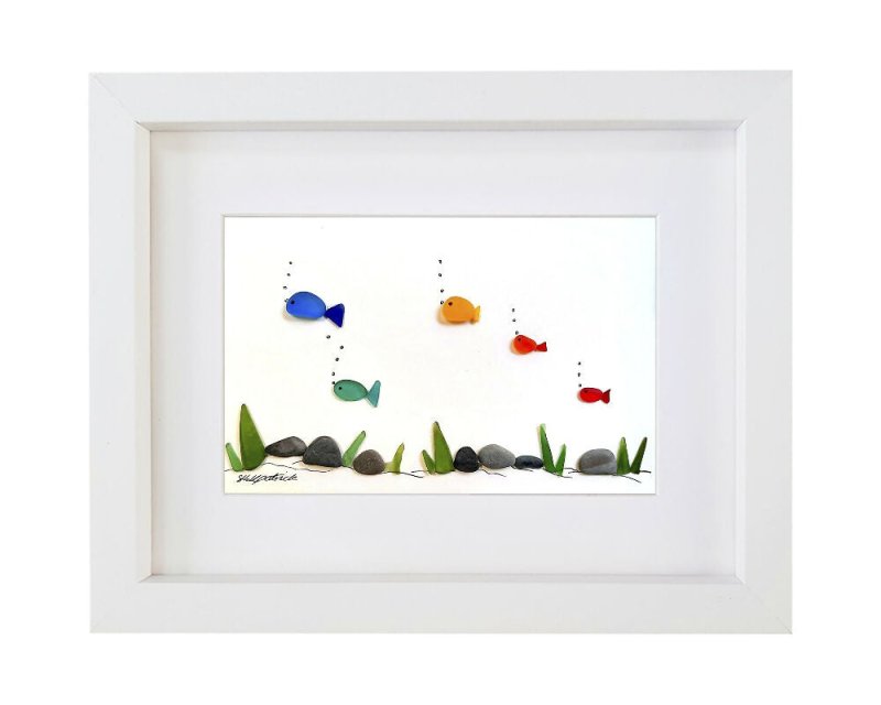 Rainbow Fish - Sea Glass & Driftwood Picture - Framed Unique Handmade - Sea Glass Art - Sea glass picture - British D'sire