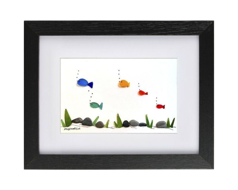 Rainbow Fish - Sea Glass & Driftwood Picture - Framed Unique Handmade - Sea Glass Art Secondary image
