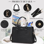RAINSMORE Laptop Bags for Women 15.6 Inch Ladies Work Bag PU Leather Designer Laptop Handbag Large Laptop Tote Bag for School Computer Business Travel Black - Messenger & Shoulder Bags - British D'sire