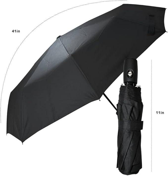 Ram® Folding Travel Umbrella, Automatic Open & Close Ergonomic Handle, Golf Umbrella 10 Ribs Brolly Portable Slim Strong Lightweight Umbrella, Secondary image