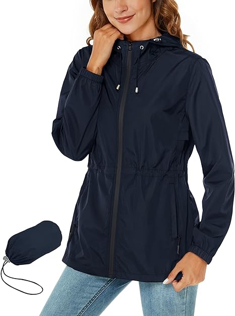 Rapbin Waterproof Quick Drying Polyester Rain Jackets | Lightweight and Packable Hooded Rain Coats for Hiking | Fishing | Camping | Travel Rain Jacket for Women's - Women's Coat - British D'sire