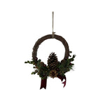 Rattan Pinecone and Berry Wreath with Bow 24cm - Garland - British D'sire