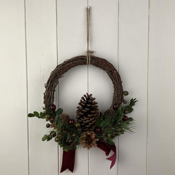 Rattan Pinecone and Berry Wreath with Bow 24cm Secondary image