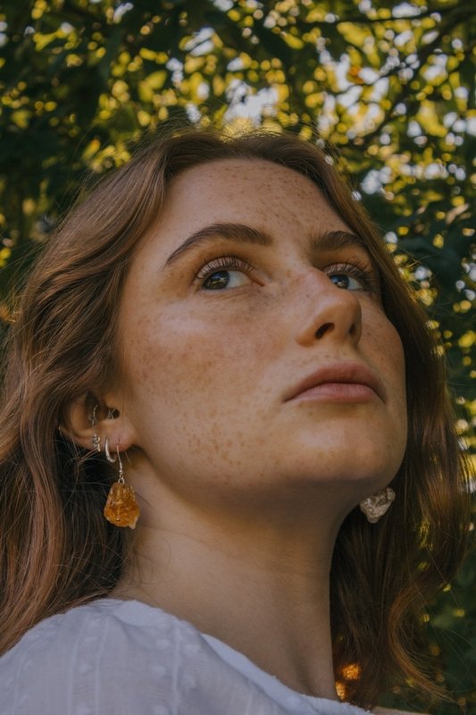 Raw Citrine Crystal Rock Earrings in Silver - Earrings - British D'sire Main image