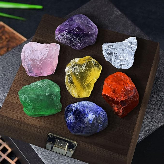 Raw Crystals,Premium Healing Crystals Gift,Large 7 Chakra Set with Rose Quartz and Clear Quartz Crystal Gemstones in Wooden Box,Natural Crystals,Meditation Gifts for Women,Christmas Gifts,Chakra - Gemstones - British D'sire Main image