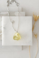 Raw Lemon Quartz Crystal Pendant in Silver - Necklaces - British D'sire