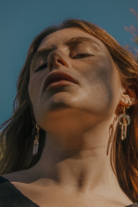 Raw Quartz Crystal Moon Earrings - Earrings - British D'sire