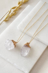 Raw Quartz Crystal Pendant in Gold - Necklaces - British D'sire
