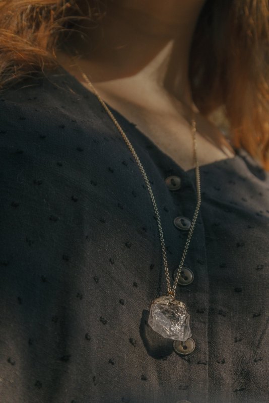 Raw Quartz Crystal Pendant in Gold - Necklaces - British D'sire