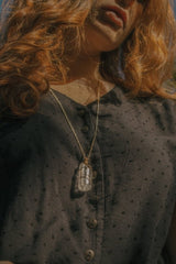 Raw Quartz Crystal Square Pendant in Gold - Necklaces - British D'sire