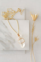 Raw Quartz Crystal Square Pendant in Gold - Necklaces - British D'sire