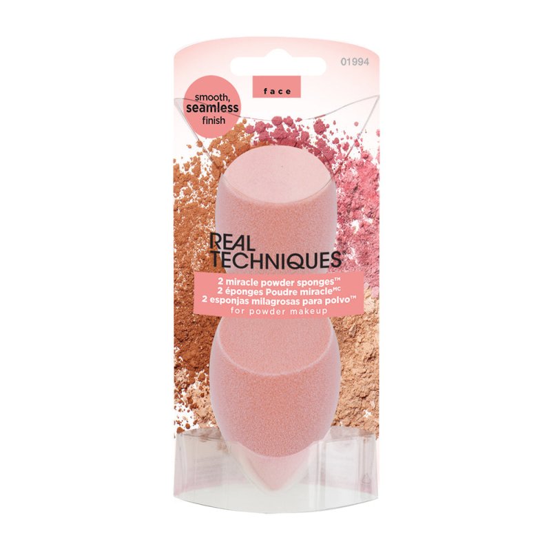 Real Techniques New Foam Technology Miracle Powder Sponge for Even Powder Application, 2 Pack - Makeup Sponges - British D'sire