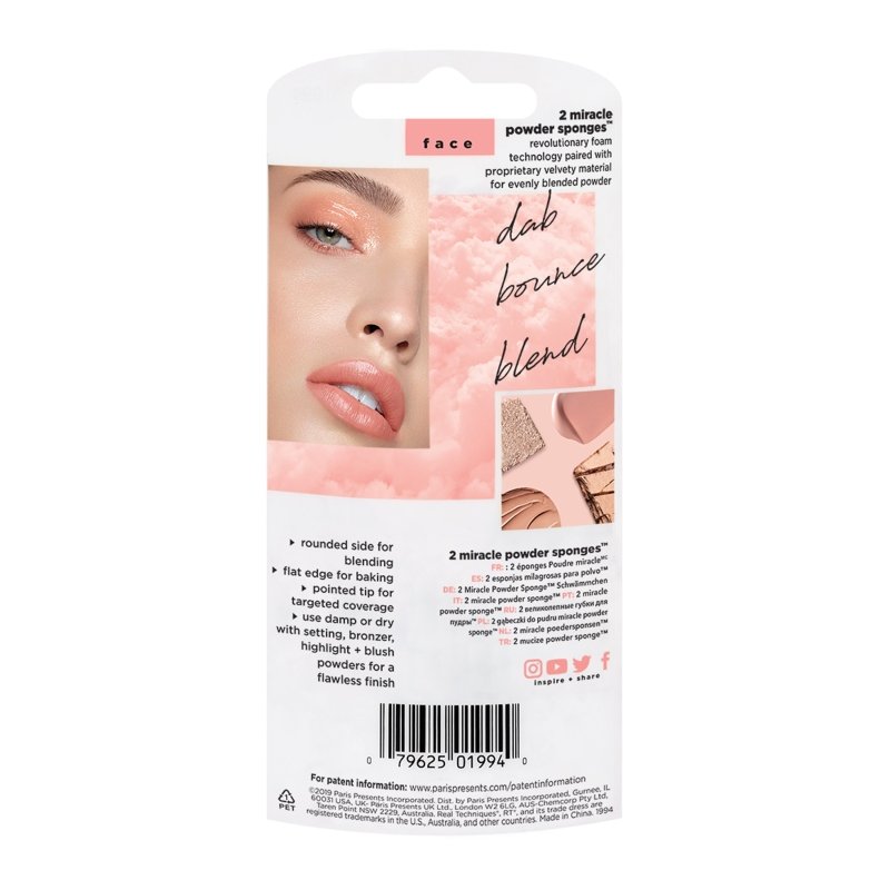 Real Techniques New Foam Technology Miracle Powder Sponge for Even Powder Application, 2 Pack - Makeup Sponges - British D'sire
