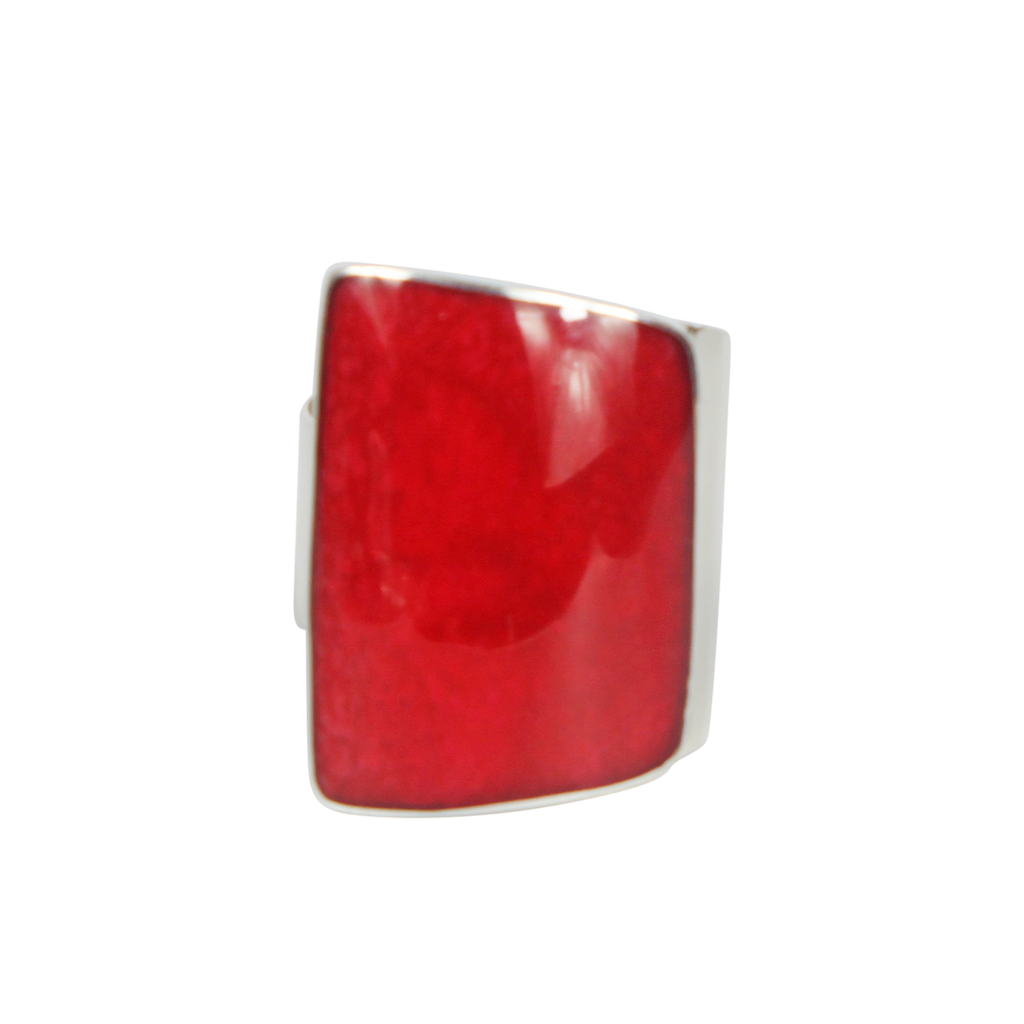 Coral misshaped colourful rectangle ring with sterling silver base by Sundari jewellery