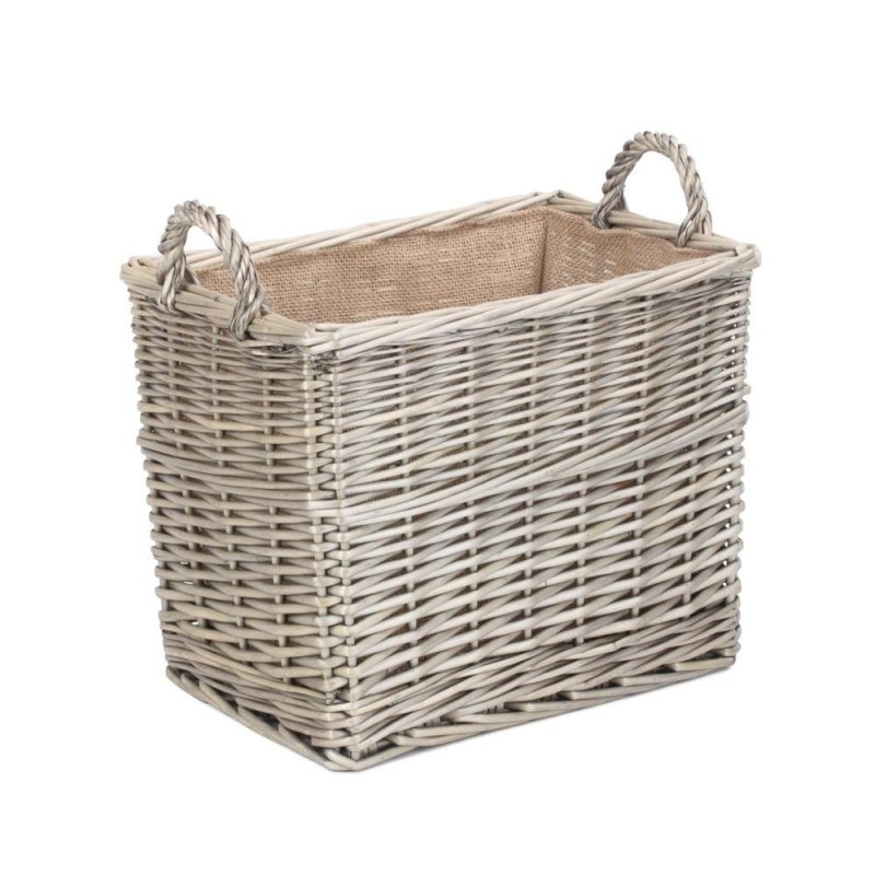 Rectangular Hessian Lined Wicker Log Storage Basket Secondary image