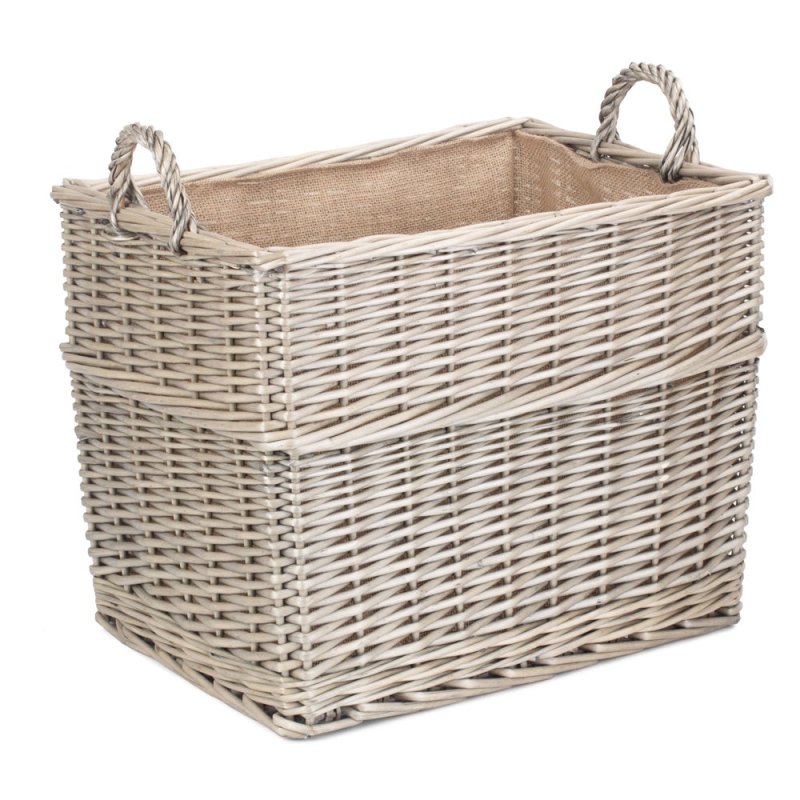 Rectangular Hessian Lined Wicker Log Storage Basket - Log Baskets - British D'sire