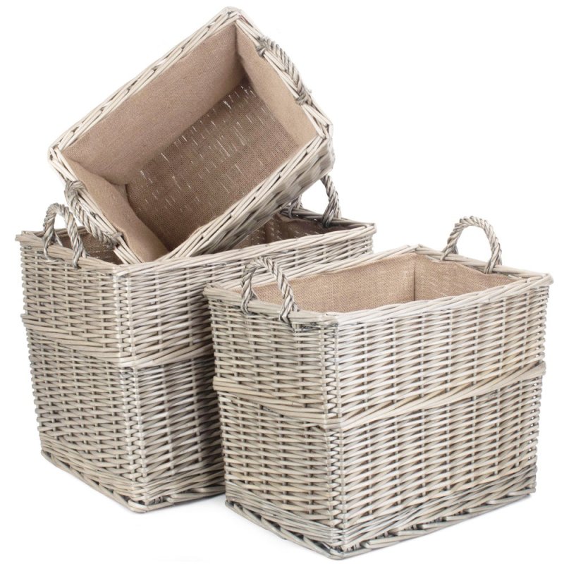 Rectangular Hessian Lined Wicker Log Storage Basket - Log Baskets - British D'sire