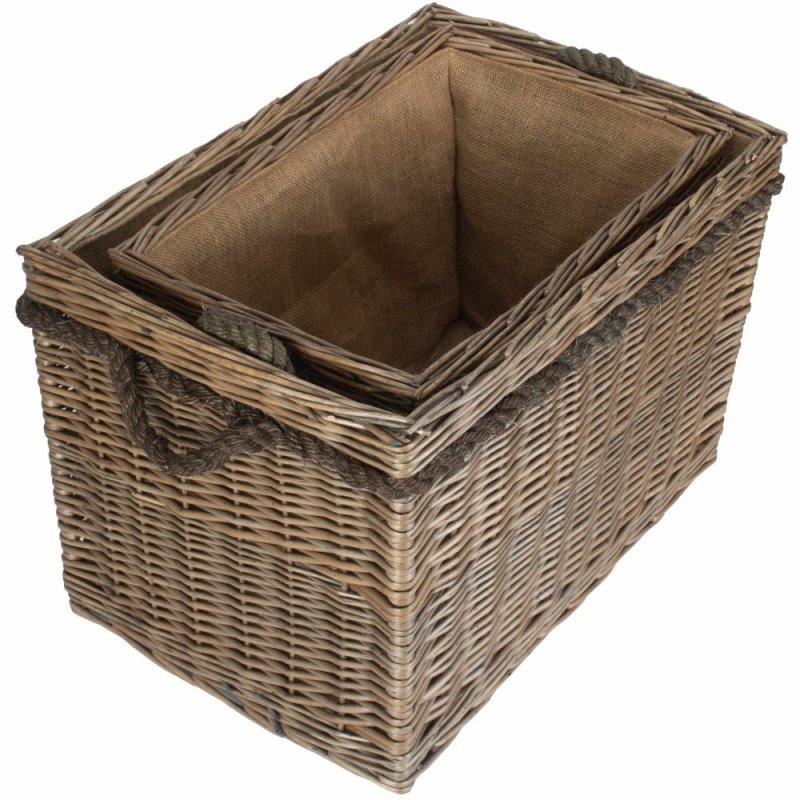 Rectangular Rope Handled Wicker Log Basket - Log Baskets - British D'sire