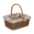 Rectangular Unpeeled Willow Shopping Basket With Garden Rose Lining - Shopping Baskets - British D'sire