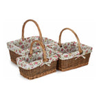 Rectangular Unpeeled Willow Shopping Basket With Garden Rose Lining - Shopping Baskets - British D'sire