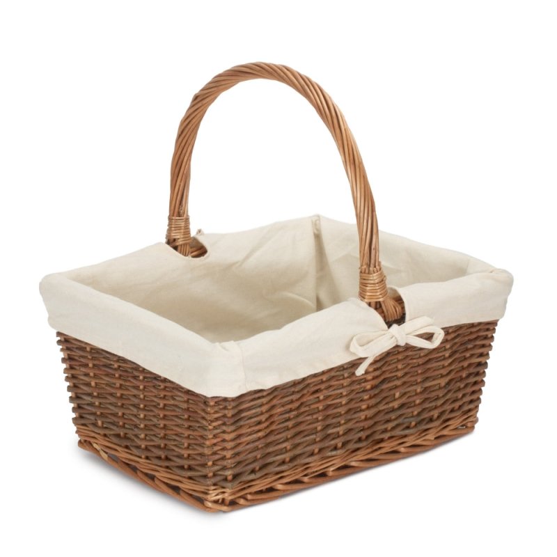 Rectangular Unpeeled Willow Shopping Basket With White Lining - Shopping Baskets - British D'sire