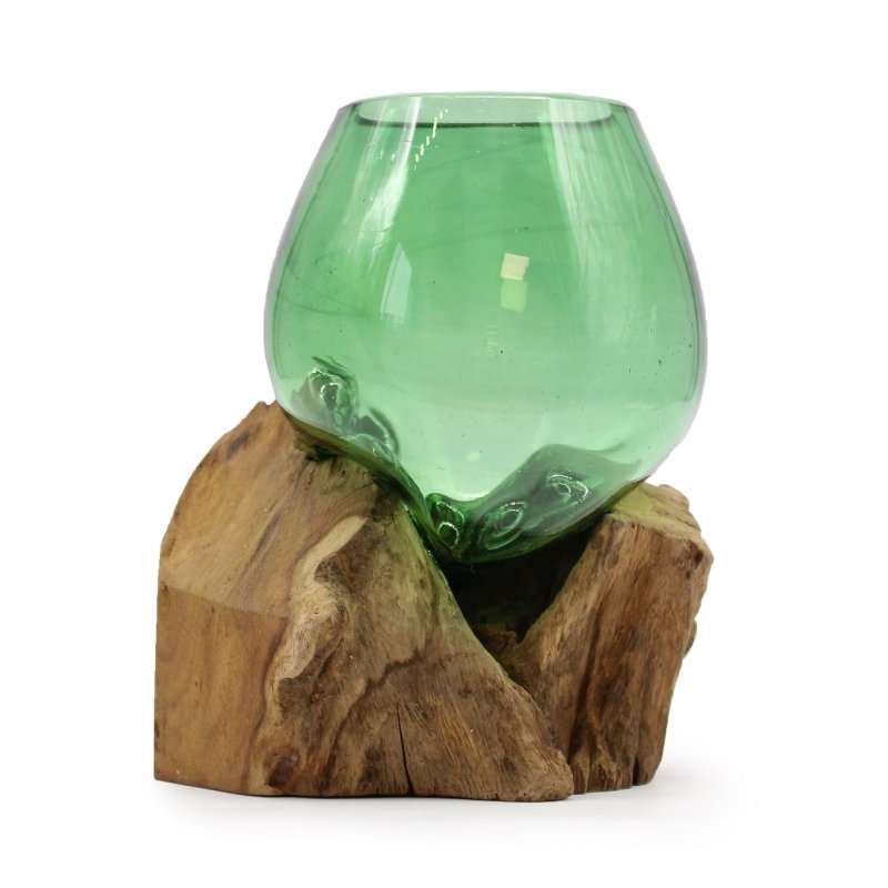 Recycled Beer Bottles - Small Bowl On Wood - Glass Decor - British D'sire Main image