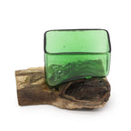 Recycled Beer Bottles - Square Bowl On Wood - Glass Decor - British D'sire