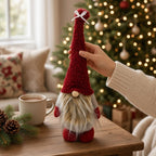 Red and Beige Fabric Gonk Christmas Ornament - Christmas Decor - British D'sire