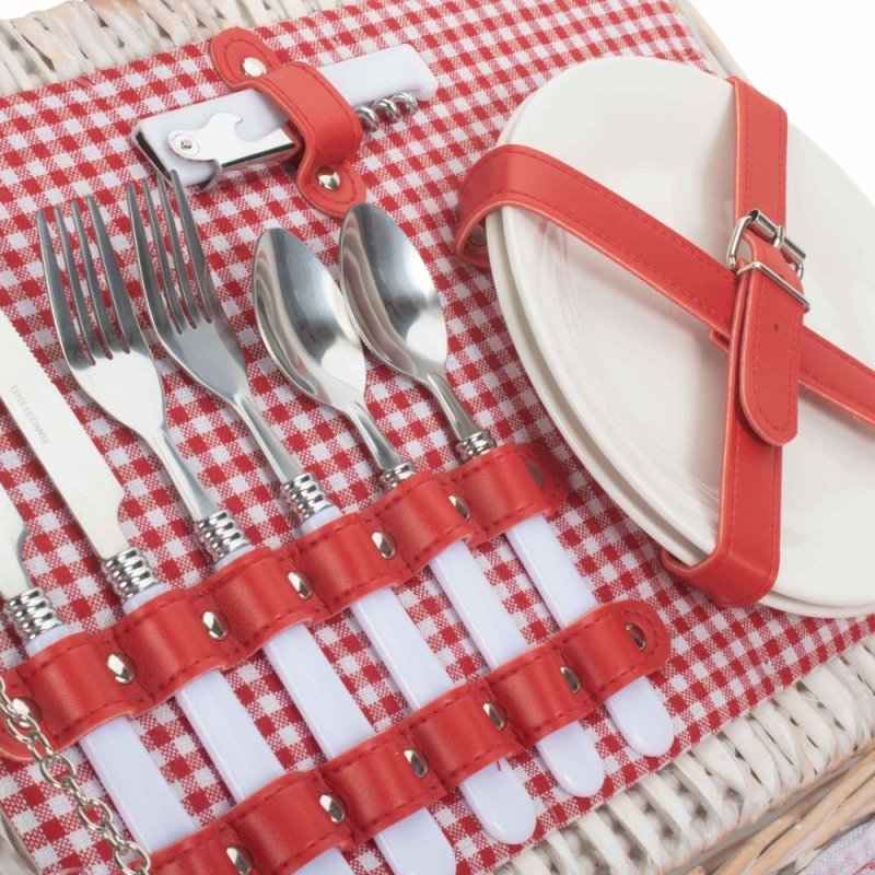 Red and White Gingham 2 Person Fitted Wicker Picnic Basket - Fitted Picnic Baskets - British D'sire