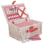 Red and White Gingham 2 Person Fitted Wicker Picnic Basket - Fitted Picnic Baskets - British D'sire