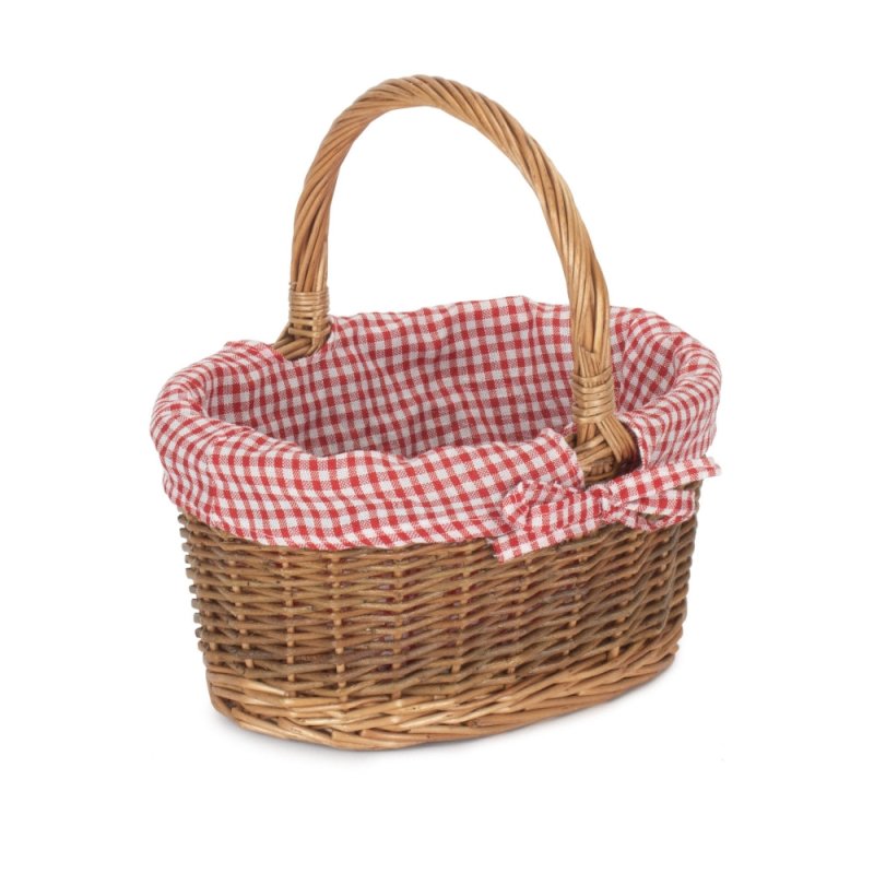 Red Checked Lined Country Oval Wicker Shopping Basket - Shopping Baskets - British D'sire