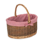 Red Checked Lined Country Oval Wicker Shopping Basket - Shopping Baskets - British D'sire