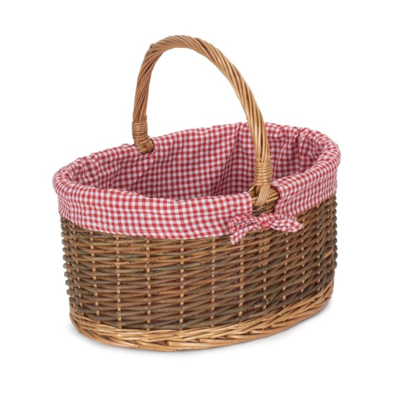 Red Checked Lined Country Oval Wicker Shopping Basket - Shopping Baskets - British D'sire